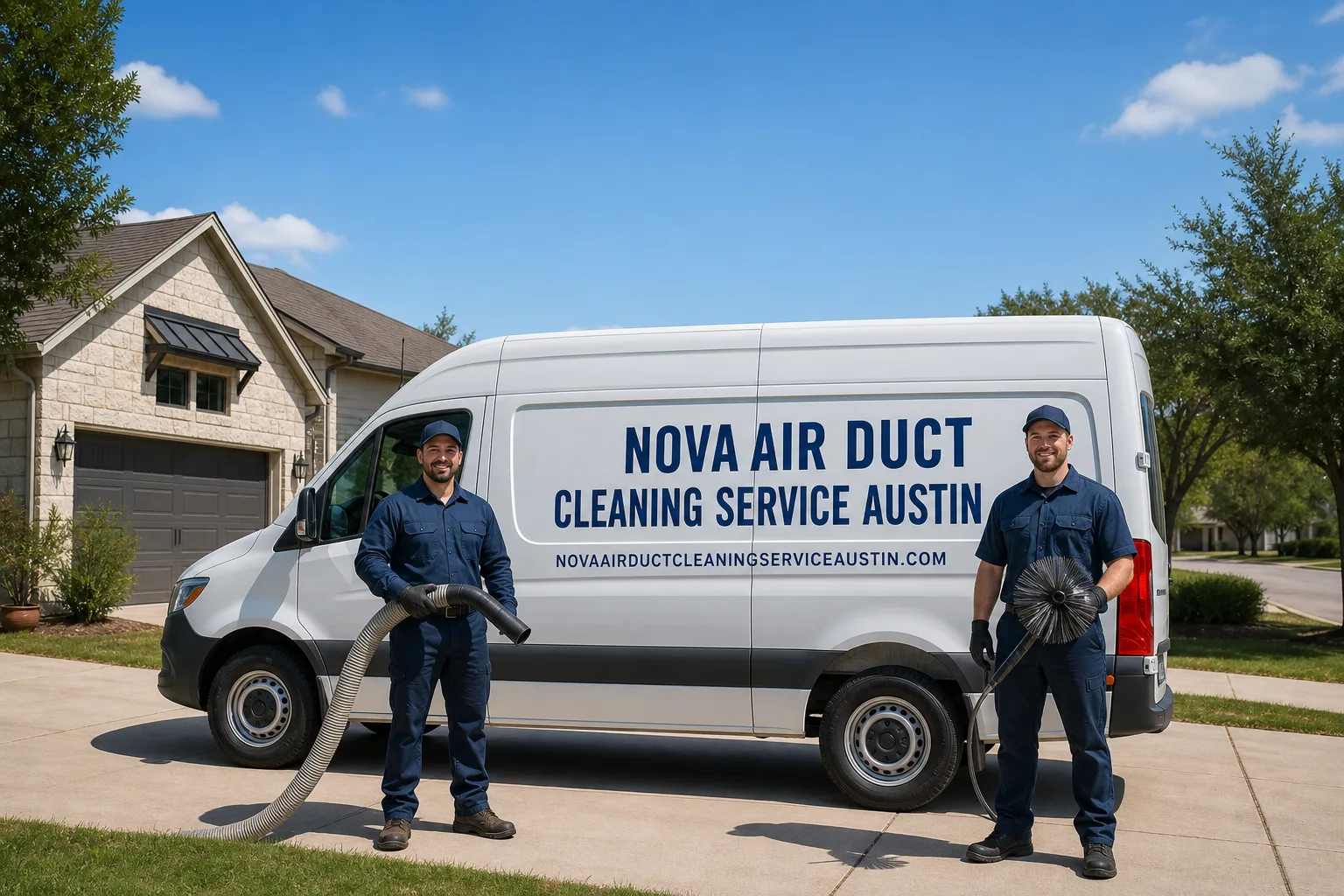 Nova Air Duct Cleaning Service Austin service vehicle and crew in Austin, TX